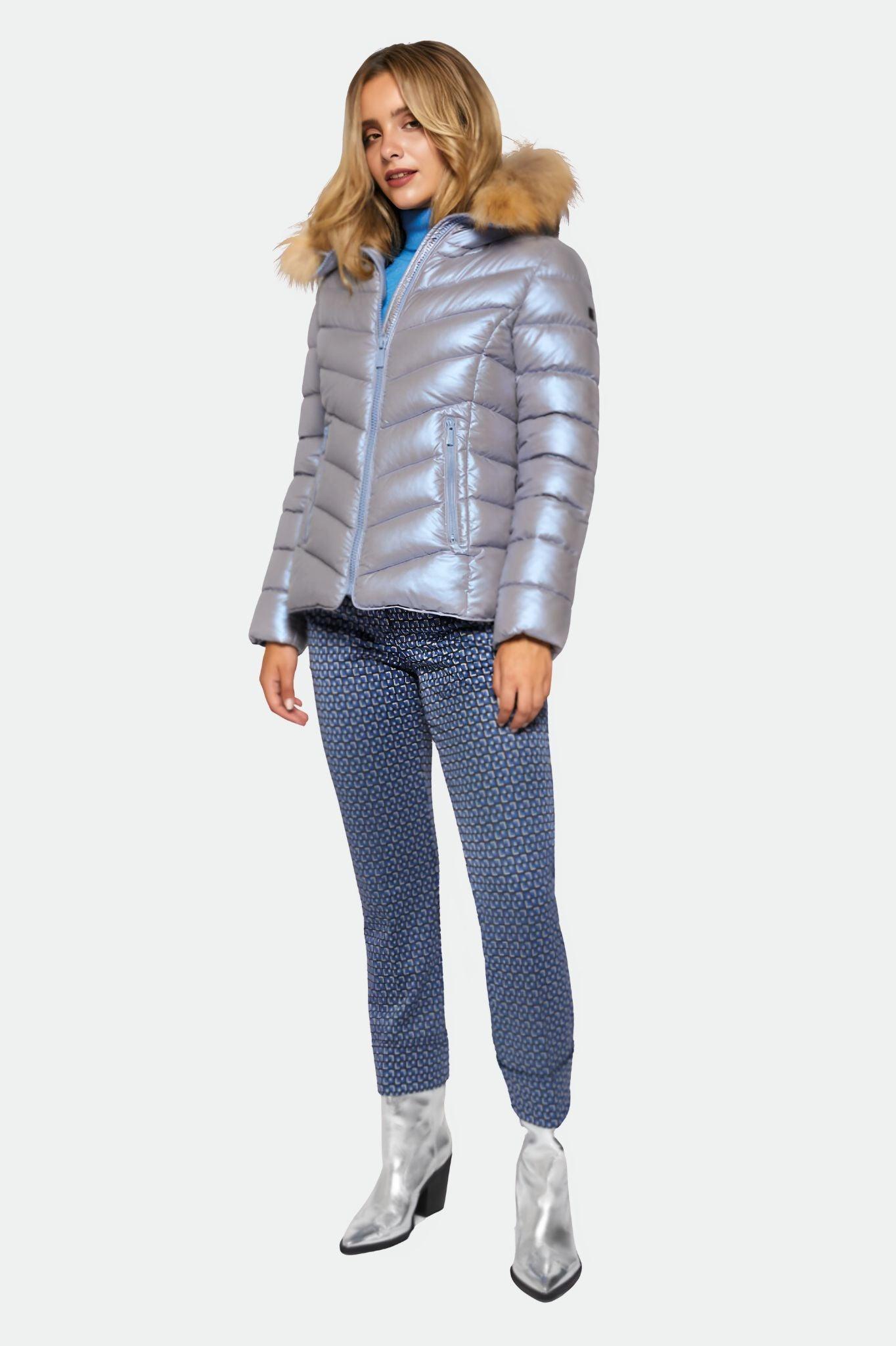 Parka Plateada con Capucha de Pelo para Mujer de Bocetto - MARA FERREZ